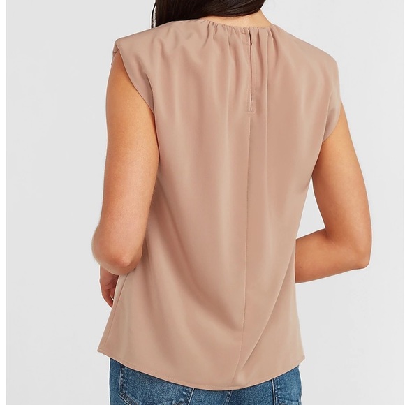 EXPRESS Gathered Neck Padded Shoulder Gramercy Top - Picture 2 of 5